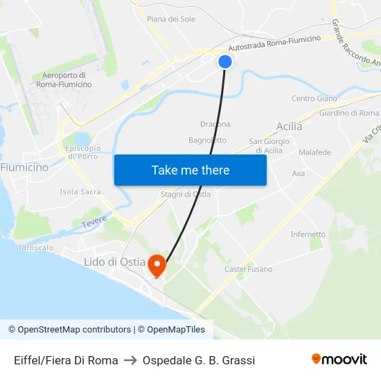 Eiffel/Fiera Di Roma to Ospedale G. B. Grassi map