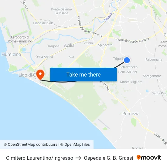 Cimitero Laurentino/Ingresso to Ospedale G. B. Grassi map