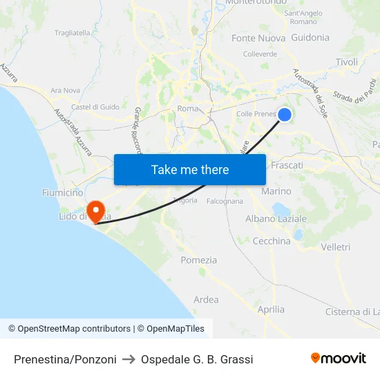 Prenestina/Ponzoni to Ospedale G. B. Grassi map