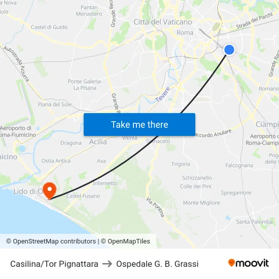 Casilina/Tor Pignattara to Ospedale G. B. Grassi map