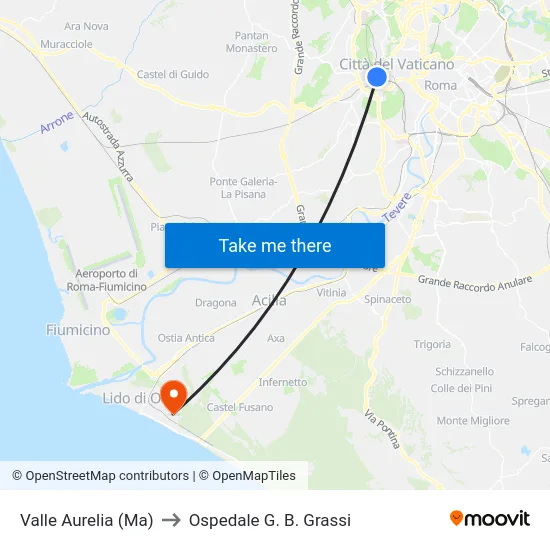 Valle Aurelia (Ma) to Ospedale G. B. Grassi map