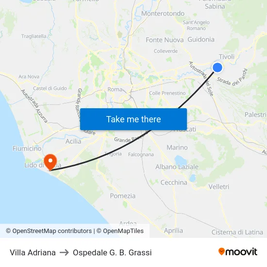 Villa Adriana to Ospedale G. B. Grassi map