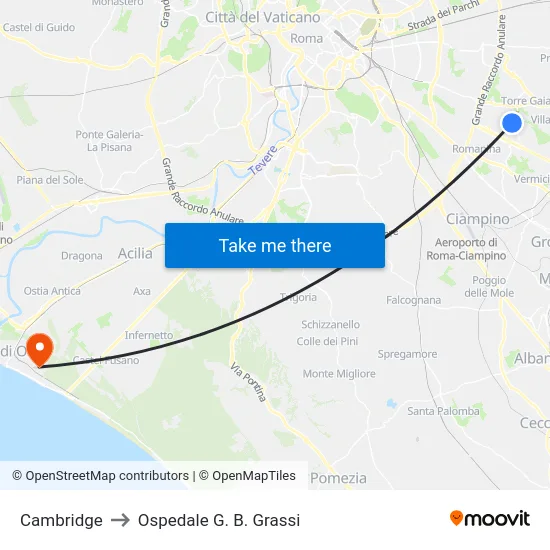 Cambridge to Ospedale G. B. Grassi map