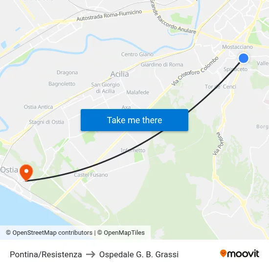 Pontina/Resistenza to Ospedale G. B. Grassi map