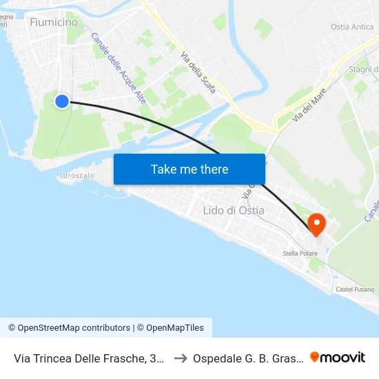 Via Trincea Delle Frasche, 354 to Ospedale G. B. Grassi map