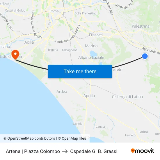 Artena | Piazza Colombo to Ospedale G. B. Grassi map
