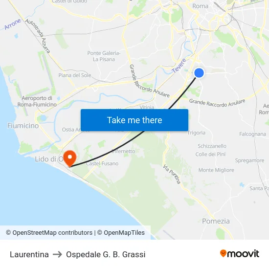 Laurentina to Ospedale G. B. Grassi map