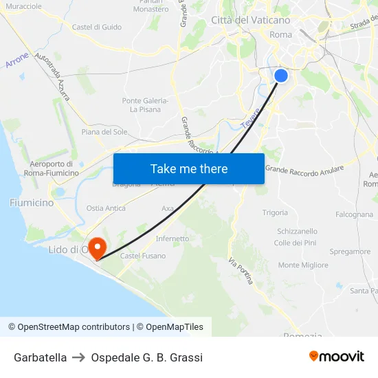 Garbatella to Ospedale G. B. Grassi map