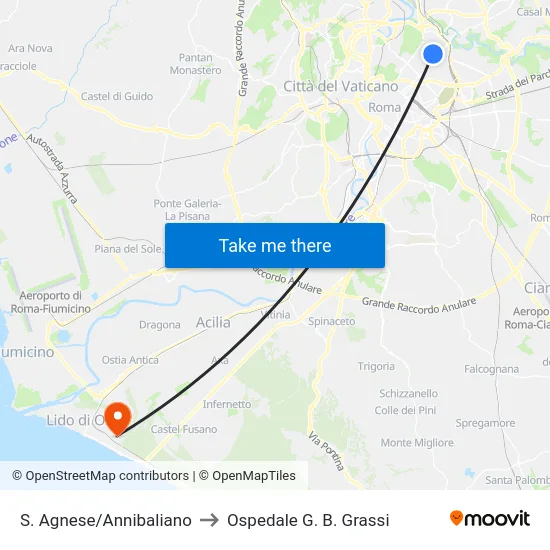 S. Agnese/Annibaliano to Ospedale G. B. Grassi map