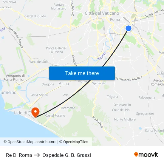 Re Di Roma to Ospedale G. B. Grassi map