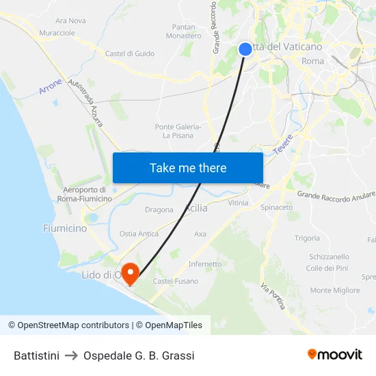 Battistini to Ospedale G. B. Grassi map
