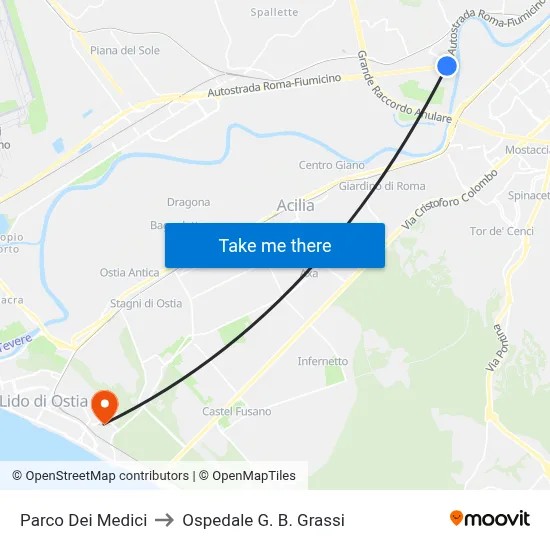 Parco Dei Medici to Ospedale G. B. Grassi map