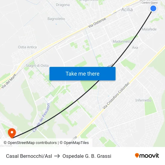 Casal Bernocchi/Asl to Ospedale G. B. Grassi map