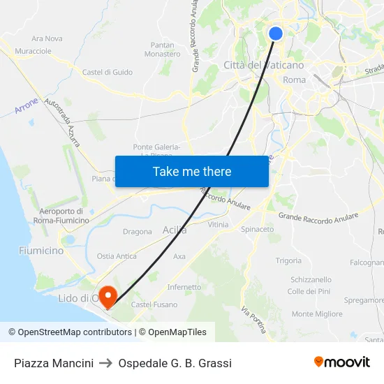 Piazza Mancini to Ospedale G. B. Grassi map