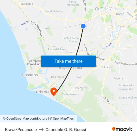 Brava/Pescaccio to Ospedale G. B. Grassi map