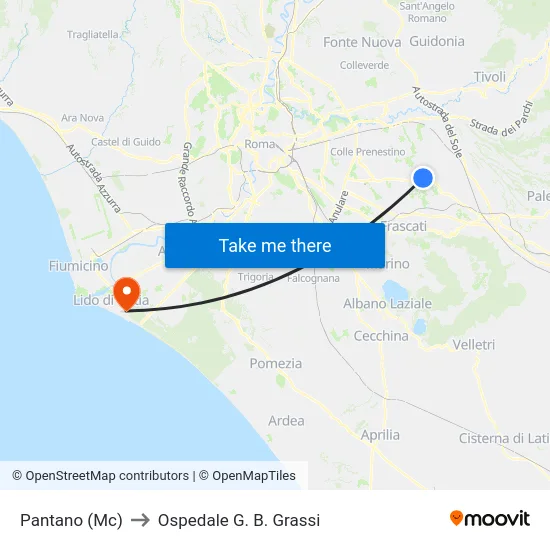 Pantano (Mc) to Ospedale G. B. Grassi map