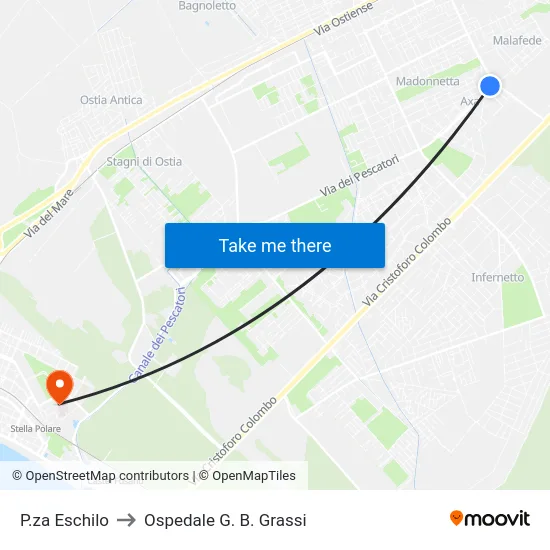 P.za Eschilo to Ospedale G. B. Grassi map