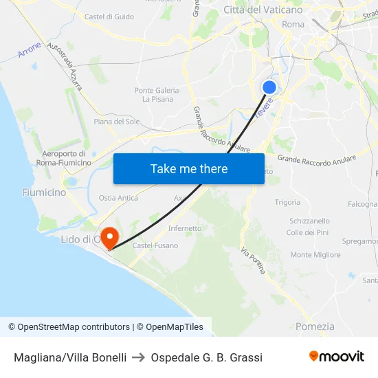 Magliana/Villa Bonelli to Ospedale G. B. Grassi map