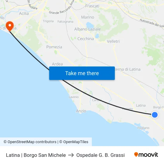 Latina | Borgo San Michele to Ospedale G. B. Grassi map