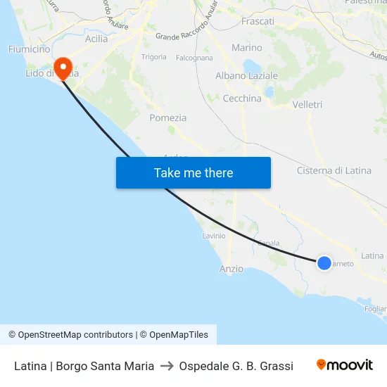 Latina | Borgo Santa Maria to Ospedale G. B. Grassi map