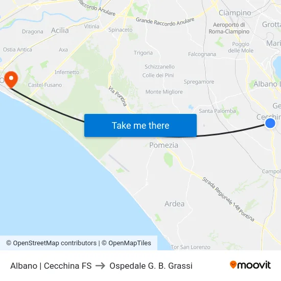 Albano | Cecchina FS to Ospedale G. B. Grassi map