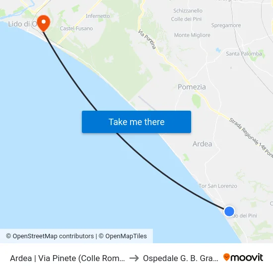 Ardea | Via Pinete (Colle Romito) to Ospedale G. B. Grassi map