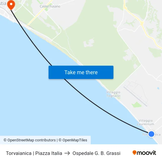 Torvaianica | Piazza Italia to Ospedale G. B. Grassi map