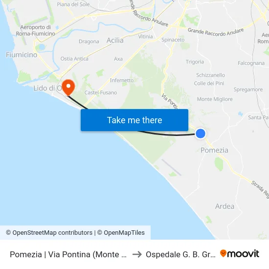 Pomezia | Via Pontina (Monte D'Oro) to Ospedale G. B. Grassi map