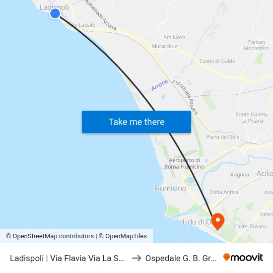 Ladispoli | Via Flavia Via La Spezia to Ospedale G. B. Grassi map