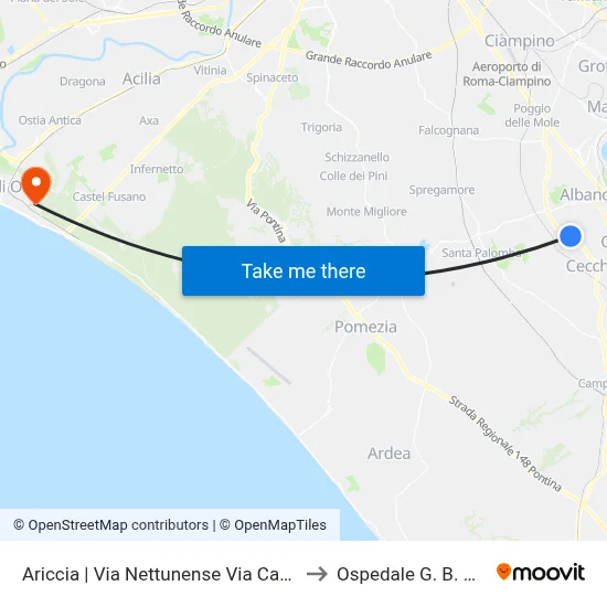 Ariccia | Nettunense Road Cancelliera Road to G. B. Grassi Hospital map