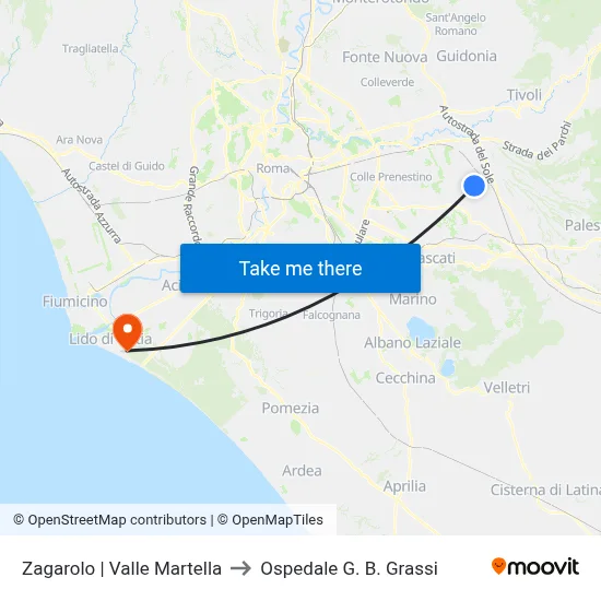 Zagarolo | Valle Martella to G. B. Grassi Hospital map