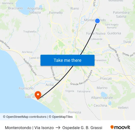 Monterotondo | Via Isonzo to Ospedale G. B. Grassi map