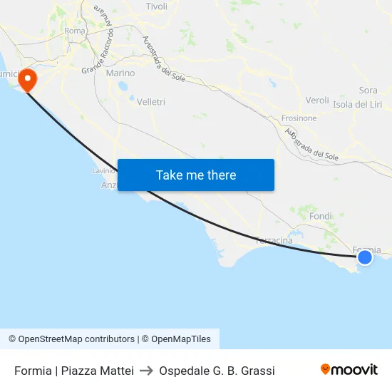 Formia | Piazza Mattei to Ospedale G. B. Grassi map