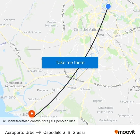Aeroporto Urbe to Ospedale G. B. Grassi map