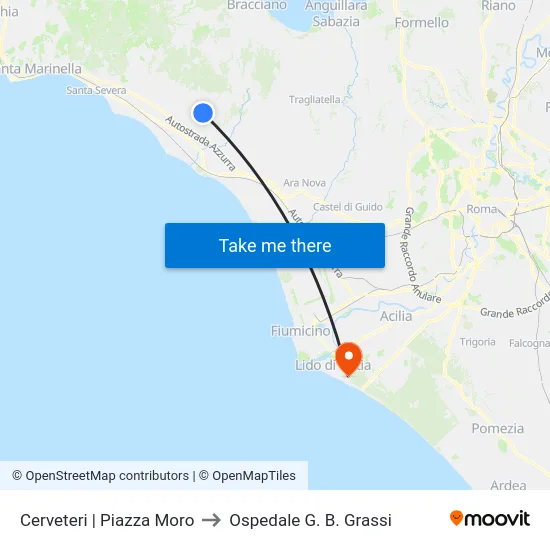 Cerveteri | Piazza Moro to Ospedale G. B. Grassi map
