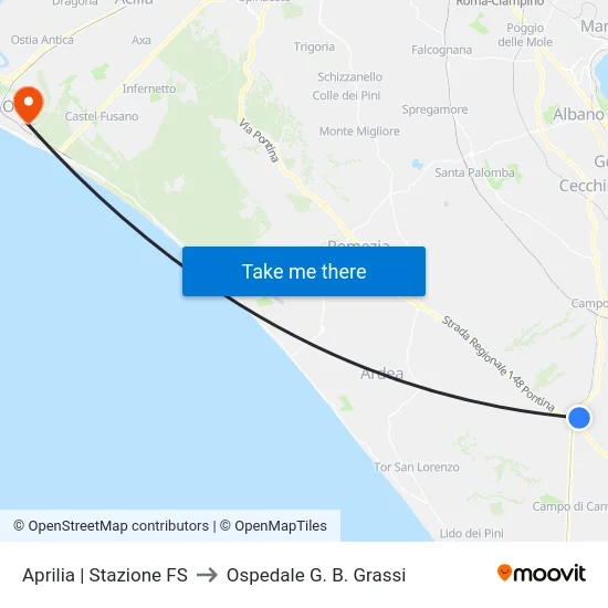 Aprilia | Stazione FS to Ospedale G. B. Grassi map