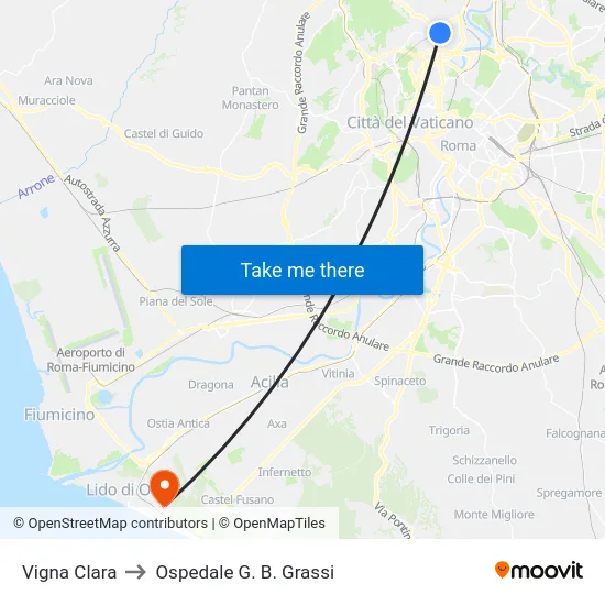 Vigna Clara to Ospedale G. B. Grassi map