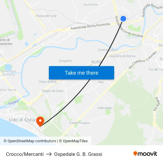 Crocco/Mercanti to Ospedale G. B. Grassi map
