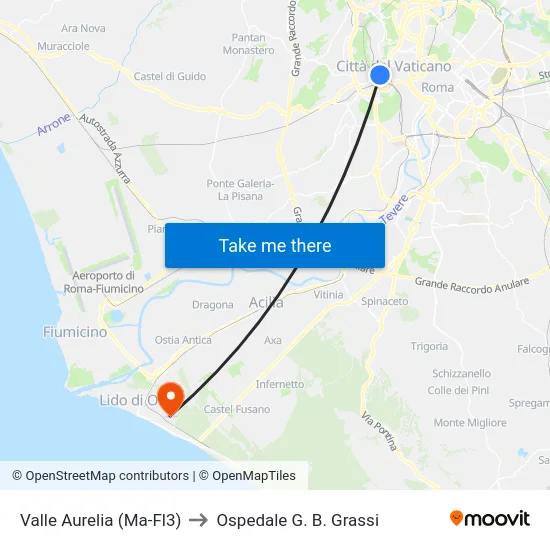 Valle Aurelia (Ma-Fl3) to Ospedale G. B. Grassi map