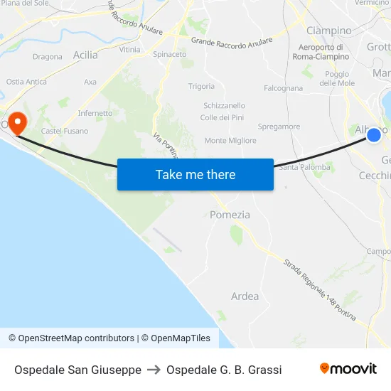 Ospedale San Giuseppe to Ospedale G. B. Grassi map