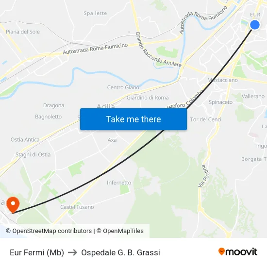 Eur Fermi (Mb) to Ospedale G. B. Grassi map