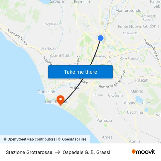 Stazione Grottarossa to Ospedale G. B. Grassi map