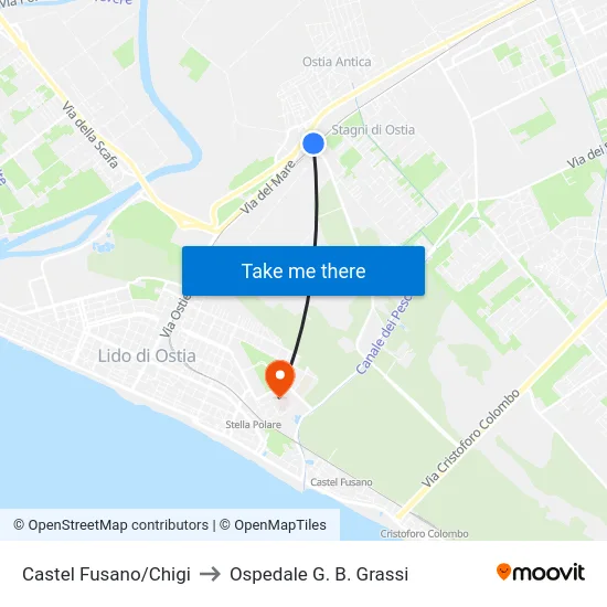 Castel Fusano/Chigi to Ospedale G. B. Grassi map