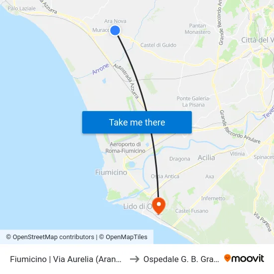 Fiumicino | Via Aurelia (Aranova) to Ospedale G. B. Grassi map