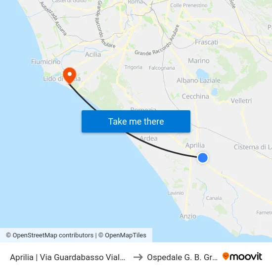 Aprilia | Via Guardabasso Viale Italia to Ospedale G. B. Grassi map