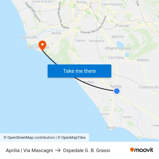 Aprilia | Via Mascagni to Ospedale G. B. Grassi map