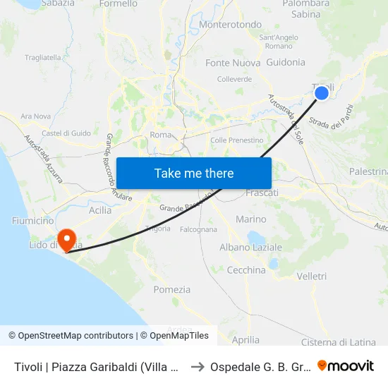 Tivoli | Piazza Garibaldi (Villa D'Este) to Ospedale G. B. Grassi map