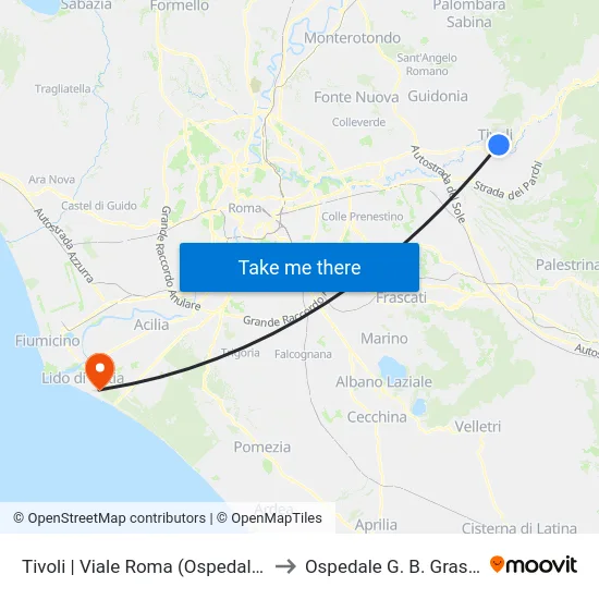 Tivoli | Viale Roma (Ospedale) to Ospedale G. B. Grassi map