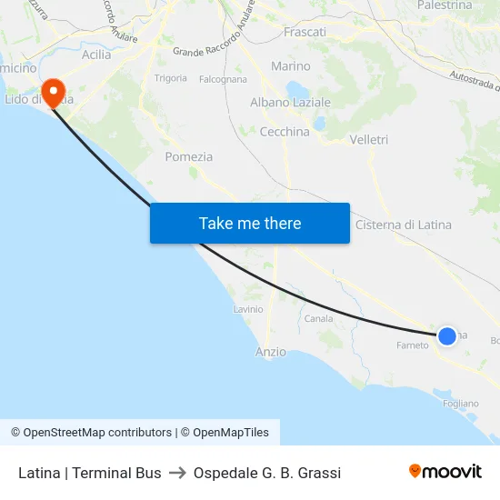 Latina | Terminal Bus to Ospedale G. B. Grassi map