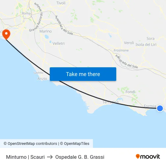 Minturno | Scauri to Ospedale G. B. Grassi map